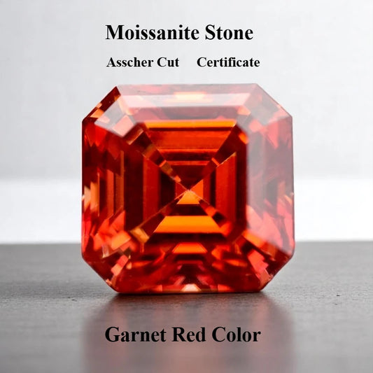 Wholesale Moissanite Stone Asscher Cut Garnet Red Color Charms for Jewelry Making DIY Ring Necklace Earrings Main Materials Cert