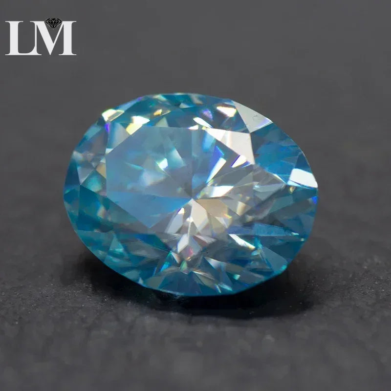 Moissanite Stone Oval Cut Sea Blue Colour Lab Grown Diamond DIY Ring Necklace Earrings Main Materials Comes with GRA Certificate