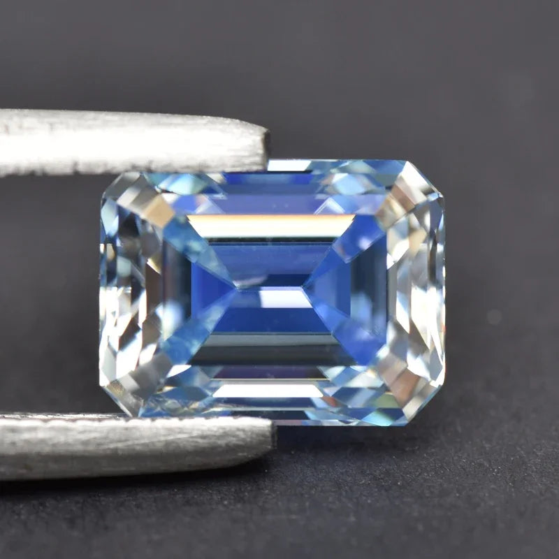 Moissanite Emerald Cut Ice Blue Color Gemstone Lab Grown Diamond Diy Charms Jewelry Making Materials with GRA Certificate