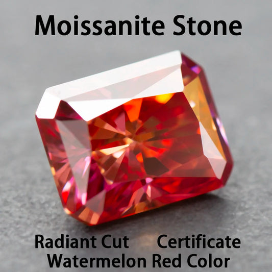 Moissanite Stone Watermelon Red Color Radiant Cut Charms Gemstone DIY Advanced Jewelry Rings Earrings Making  with Certificate