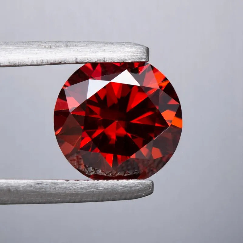 Moissanite Garnet Red Colored Round Cut Charm Gemstone Lab Grown Diamond for DIY Jewelry Making Materials with GRA Certificate