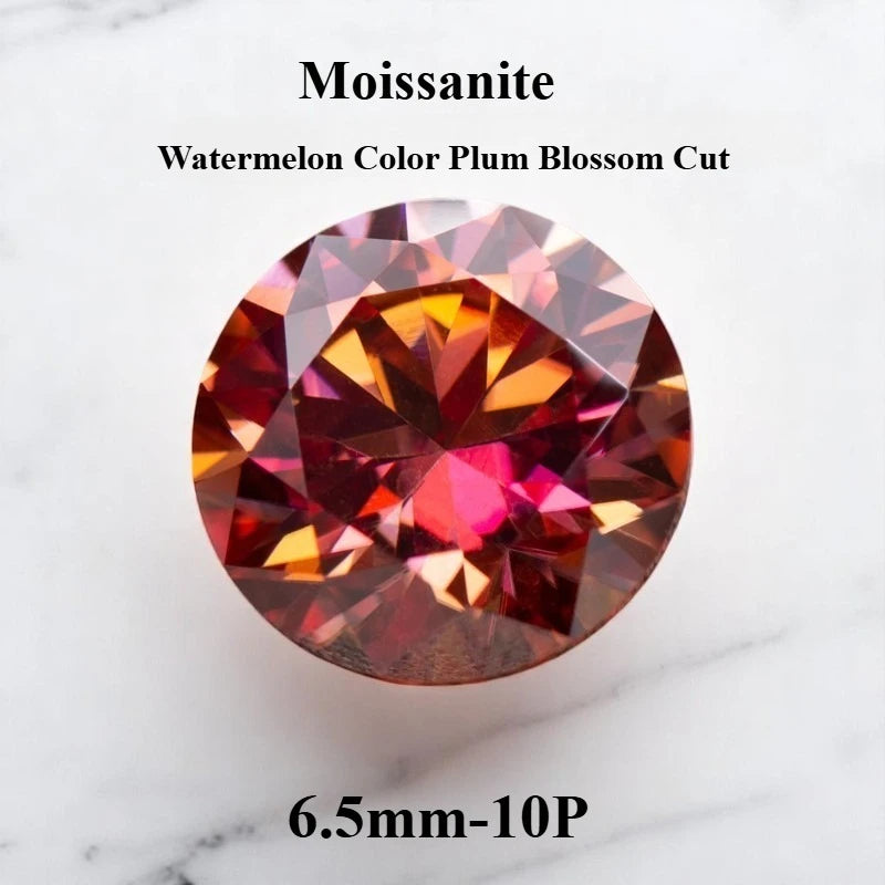 Moissanite Stone Watermelon Color Plum Blossom Cut Charms Gemstone DIY Ring Necklace Earrings Main Materials with Certificate