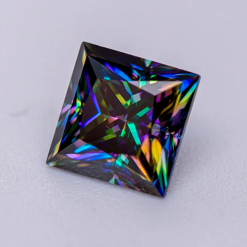Moissanite Gemstone Princess Cut Rainbow Green color Lab Grown Diamond Advanced Jewelry Making Materials with GRA Certificate