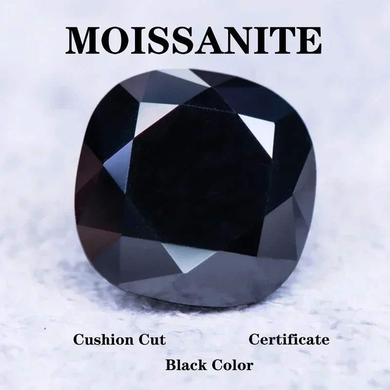 Moissanite Stone Natural Black Color Cushion Cut Artificial Gemstone DIY Ring Necklace Earrings Main Materials With Certificate