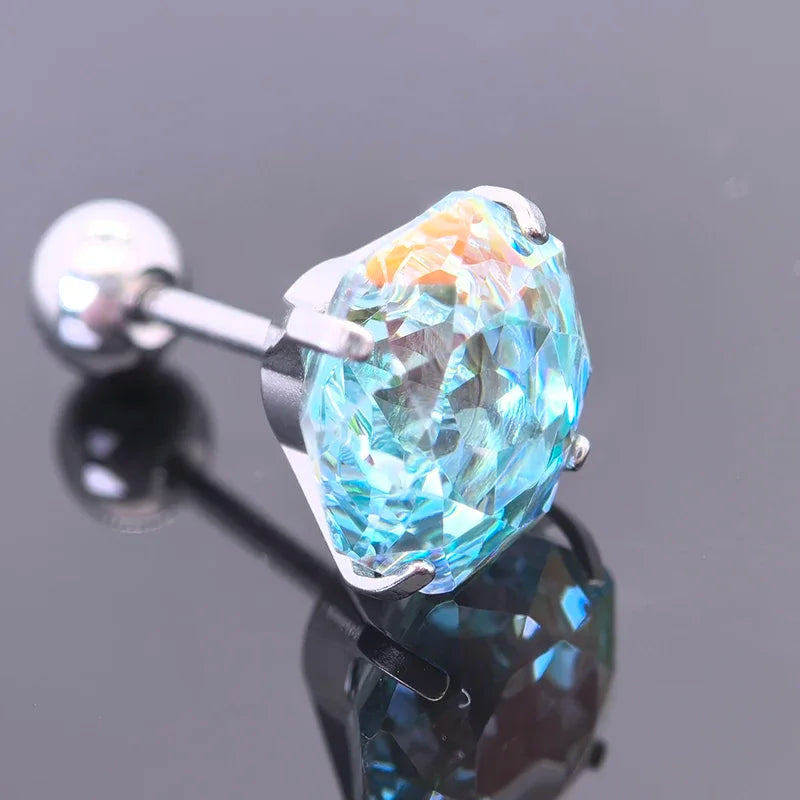 Cubic Zirconia Stainless Steel Earring Rose Cut Mint Manbo Color 8.0mm Jewelry for Women Wholesale 4 Prong Tragus Earrings