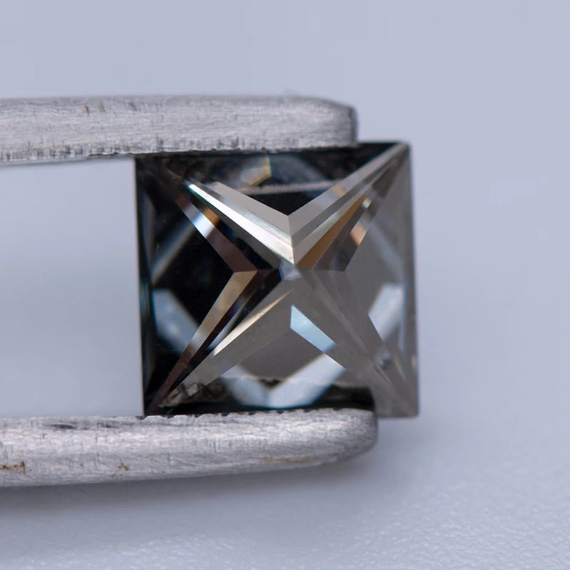 Moissanite Gemstone Princess Cut Gray color Lab Grown Diamond Advanced Jewelry Making Materials with GRA Certificate