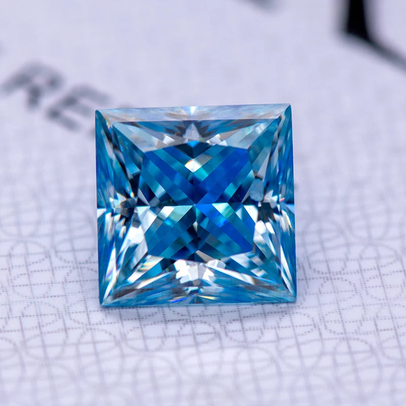 Moissanite Gemstone Princess Cut Ice Blue color Lab Grown Diamond Advanced Jewelry Making Materials with GRA Certificate
