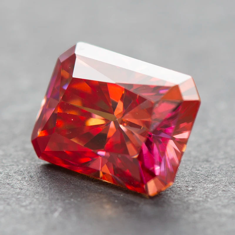 Moissanite Stone Watermelon Red Color Radiant Cut Charms Gemstone DIY Advanced Jewelry Rings Earrings Making  with Certificate
