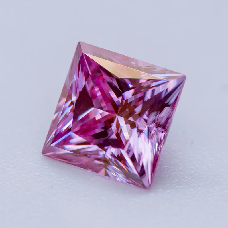 Moissanite Gemstone Princess Cut Sakura Pink color Lab Grown Diamond Advanced Jewelry Making Materials with GRA Certificate