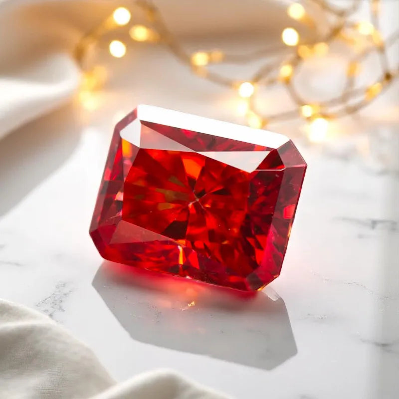 Moissanite Stone Garnet Red Radiant Cut Gemstone for DIY Advanced Jewelry Rings Earrings Making with Certificate