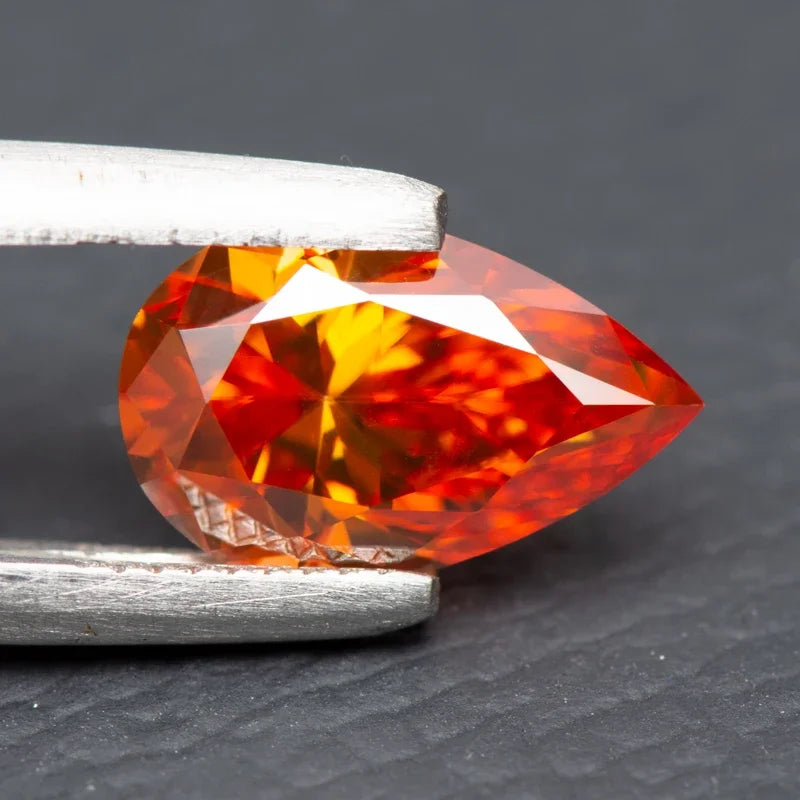 Moissanite Stone Pear Cut Orange Colored Lab Grown Gemstone DIY Charms Jewelry Materials Pass Diamond Tester with GRA Report