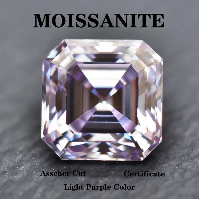 Wholesale Moissanite Stone Asscher Cut Light Purple Color Extremely Shiny Quality DIY Advanced Jewelry Rings Earrings Making Cer