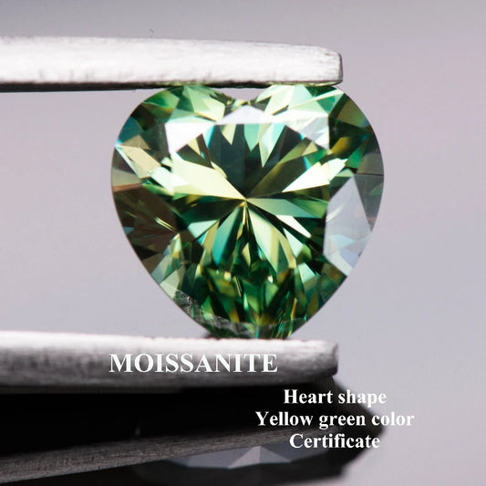 Moissanite Stone Heart Shape Natural Yellow Green Color Diamond for DIY Jewelry Making Materials with Report Charms Gemstone