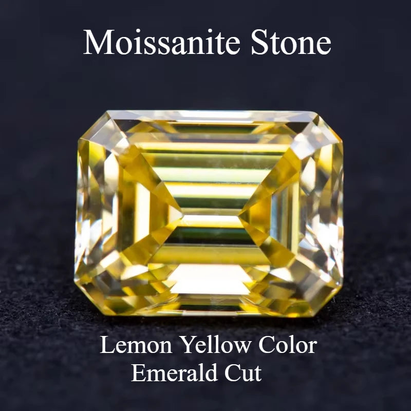 Moissanite  Lemon Yellow Color  Emerald Cut Gem Lab Grown Diamond   Charms DIY Ring Necklace Earrings Materials with GRA Report