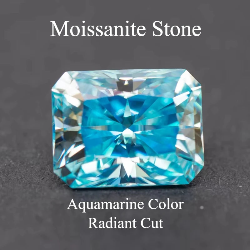 Moissanite Radiant Cut  Aquamarine Color Lab Grown Diamond for Diy Advanced Jewelry Making Materials with GRA Certificate