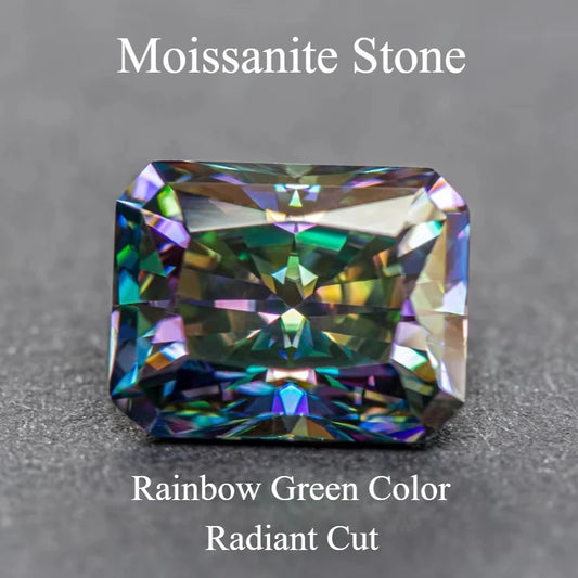 Moissanite Stone Radiant Cut Rainbow Green Color for Jewel Making DIY Ring Necklace Earrings Main Materials with GRA Certificate