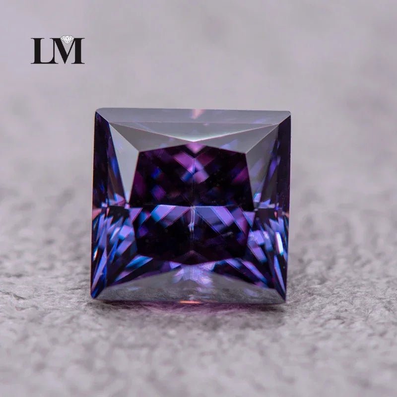 Moissanite Gemstone Princess Cut Emperor Purple color Lab Grown Diamond Advanced Jewelry Making Materials with GRA Certificate