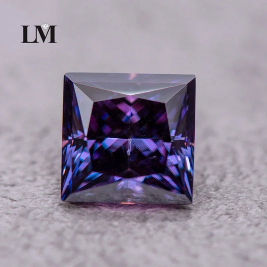 Moissanite Gemstone Princess Cut Emperor Purple color Lab Grown Diamond Advanced Jewelry Making Materials with GRA Certificate
