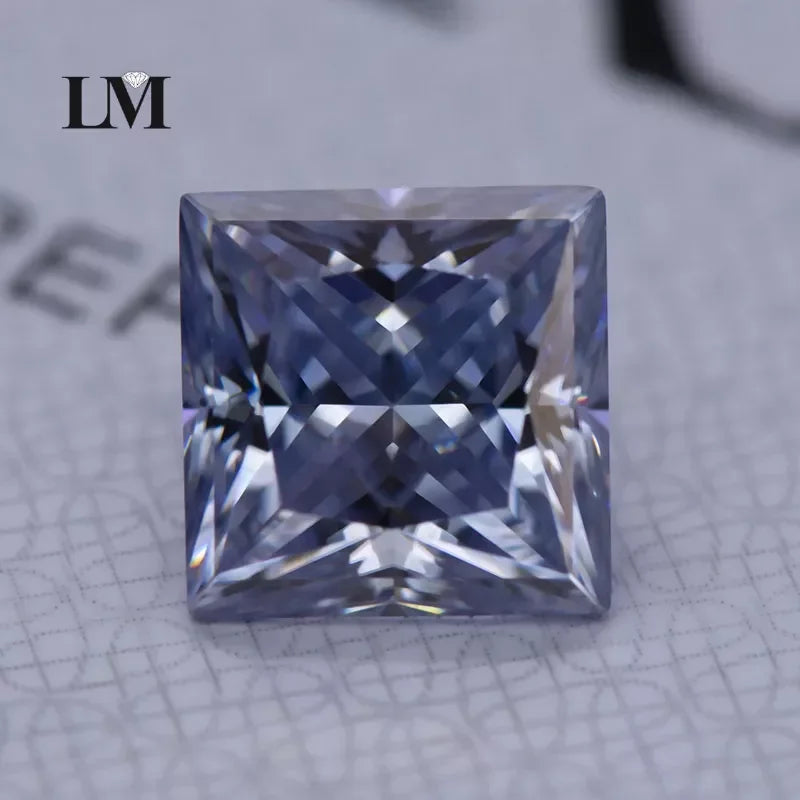 Moissanite Gemstone Princess Cut Lavender color Lab Grown Diamond Advanced Jewelry Making Materials with GRA Certificate