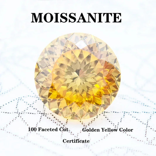 Wholesale Moissanite Stone Golden Yellow Color 100 Faceted Cut DIY Ring Necklace Earrings Main Materials Charms Gemstone Certifi