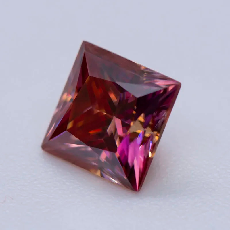 Moissanite Gemstone Princess Cut Watermelon Red color Lab Grown Diamond Advanced Jewelry Making Materials with GRA Certificate