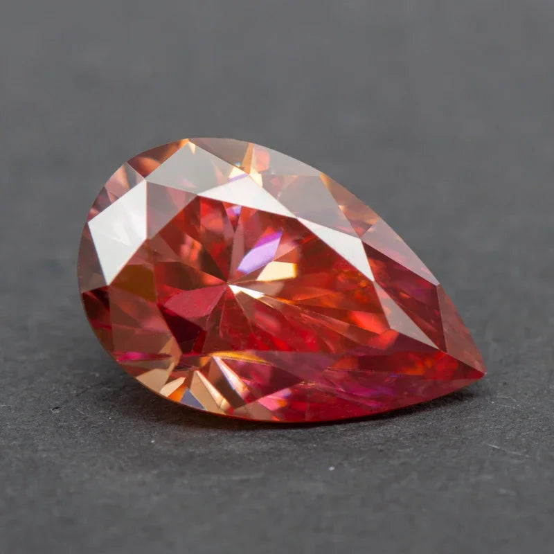 Moissanite Pear Cut Watermelon Red Colored Diy Charms Jewelry Making Materials Pass Diamond Tester with GRA Certificate