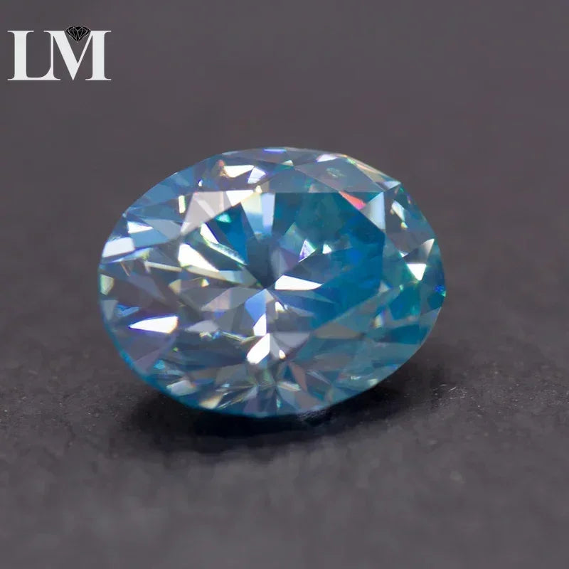 Moissanite Stone Oval Cut Sea Blue Colour Lab Grown Diamond DIY Ring Necklace Earrings Main Materials Comes with GRA Certificate