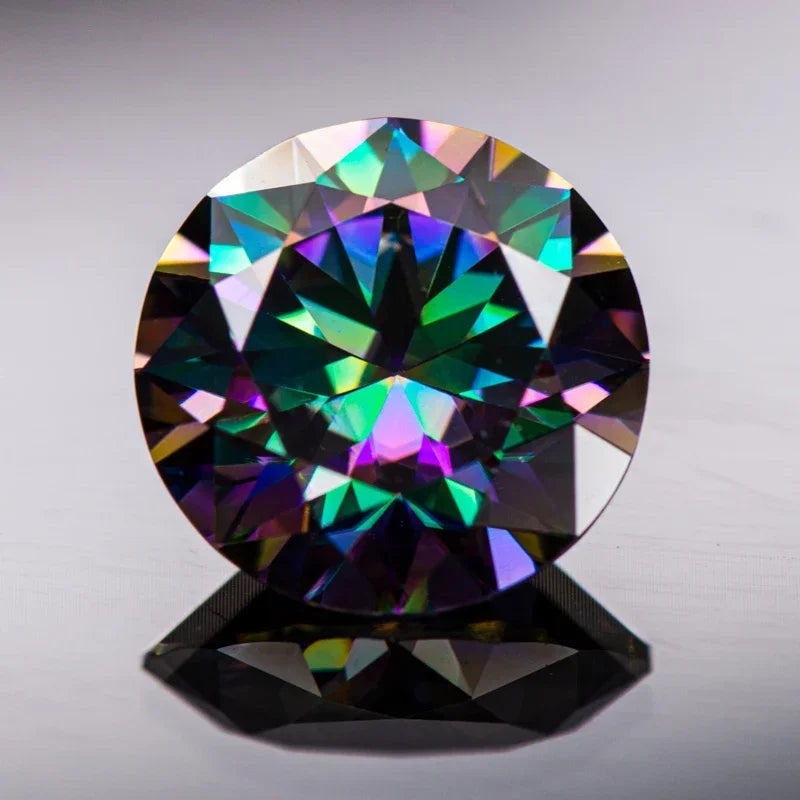 Moissanite Stone Round Cut Rainbow Green Loose Gemstone VVS1 Passed Diamond Tested Gemstone Comes with GRA Certificate