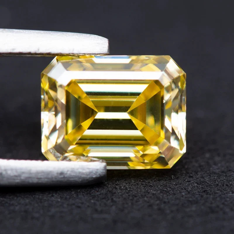 Moissanite  Lemon Yellow Color  Emerald Cut Gem Lab Grown Diamond   Charms DIY Ring Necklace Earrings Materials with GRA Report