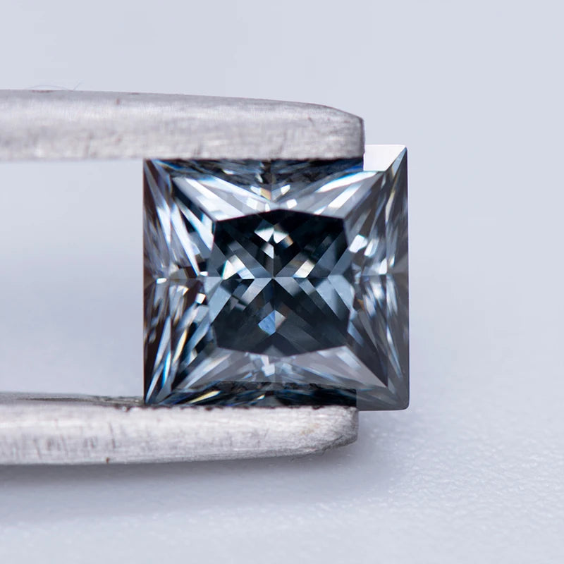Moissanite Gemstone Princess Cut Gray color Lab Grown Diamond Advanced Jewelry Making Materials with GRA Certificate