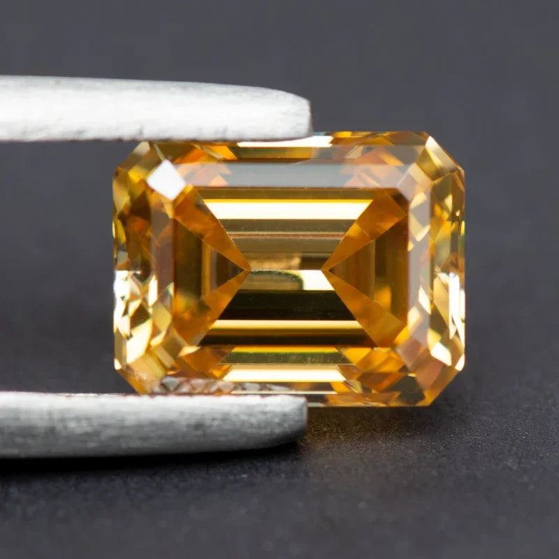 Moissanite Diamond Champagne Color Emerald Cut Lab Grown Gemstone  Charms Jewelry Rings Earrings Making with GRA Certificate