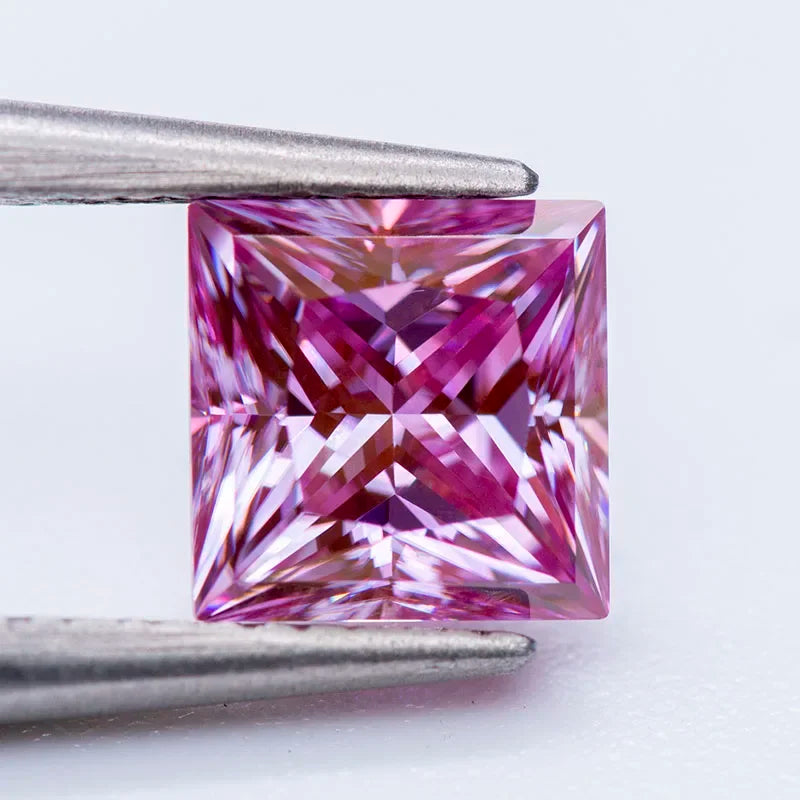 Moissanite Gemstone Princess Cut Sakura Pink color Lab Grown Diamond Advanced Jewelry Making Materials with GRA Certificate
