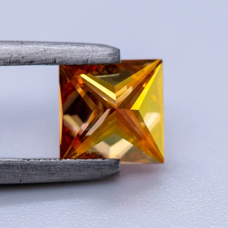 Moissanite Gemstone Princess Cut Orange color Lab Grown Diamond Advanced Jewelry Making Materials with GRA Certificate