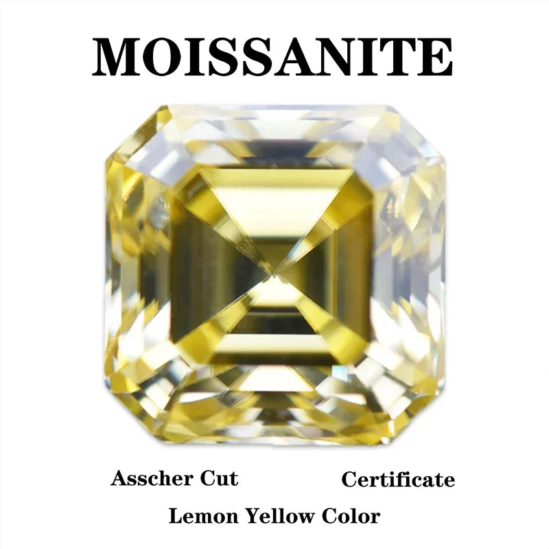Wholesale Moissanite Stone Asscher Cut Lemon Yellow Color for Charms Jewelry Making DIY Ring Necklace Earrings Main Materials Ce
