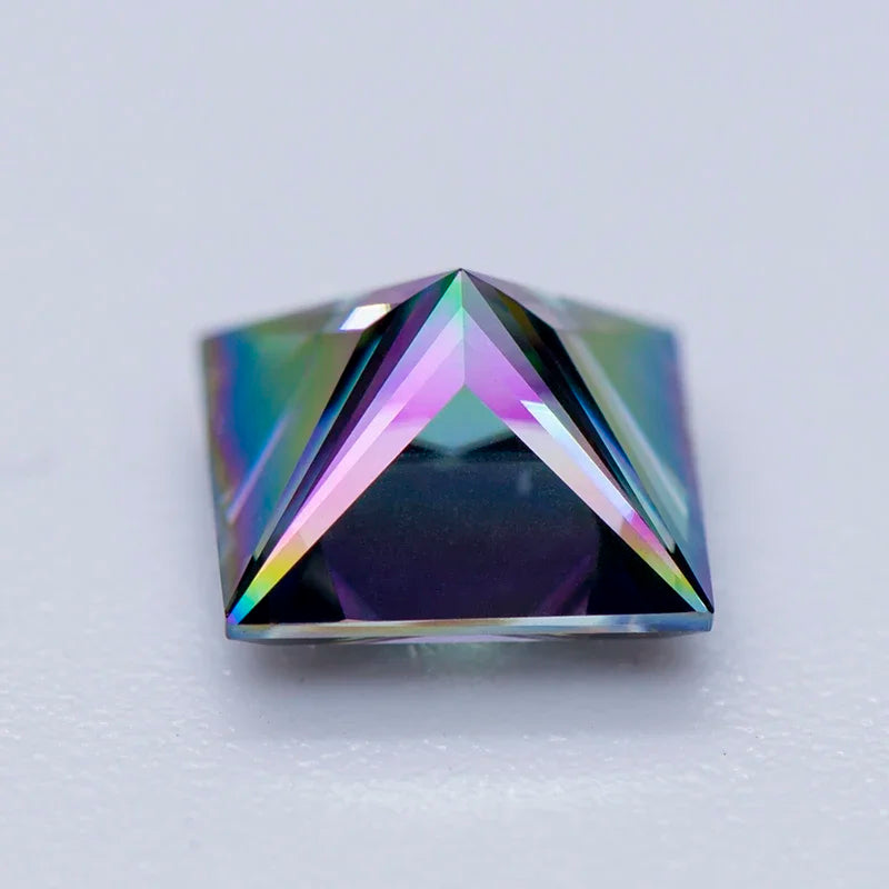 Moissanite Gemstone Princess Cut Rainbow Green color Lab Grown Diamond Advanced Jewelry Making Materials with GRA Certificate