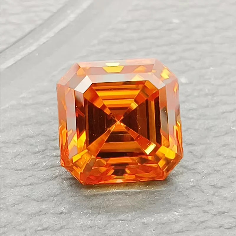 Moissanite Stone Orange Color Asscher Cut Charms for Jewelry Making DIY Ring Necklace Earrings Main Materials Certificate