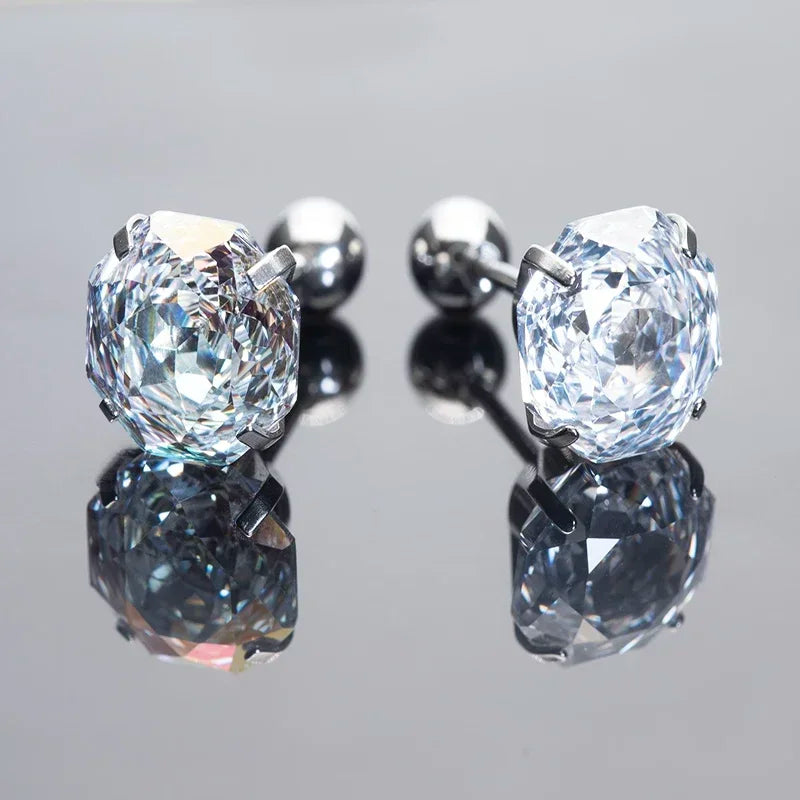 Cubic Zirconia Stainless Steel Earring Rose Cut Cinderella Color 8.0mm Jewelry for Women Wholesale 4 Prong Tragus Earrings