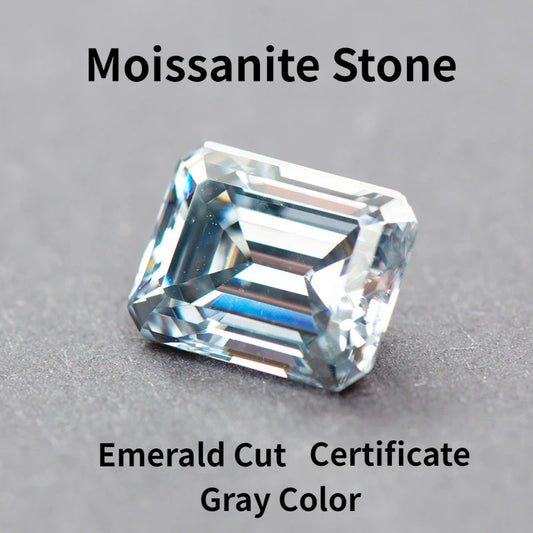Wholesale Moissanite Emerald Cut Gray Color Gemstone Lab Grown Diamond for Charms Jewelry Making with GRA Certificate