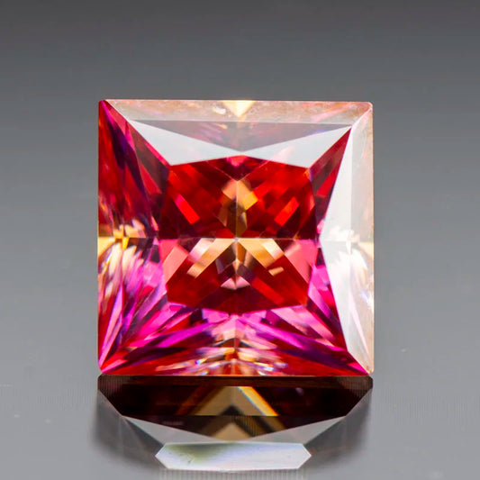 Moissanite Gemstone Princess Cut Watermelon Red color Lab Grown Diamond Advanced Jewelry Making Materials with GRA Certificate