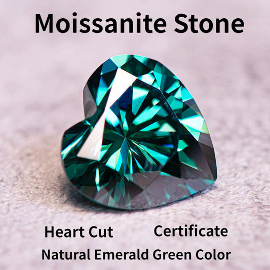 Moissanite Stone Natural Emerald Green Color Heart Cut Charms Gemstone DIY Advanced Jewelry Making Materials with Report