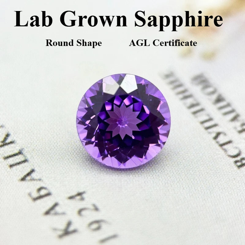 Lab Grown Sapphire Round Shape Purple Blue Color Top Quality Charm Beads for Diy Jewelry Making Rings Selectable AGL Certificate