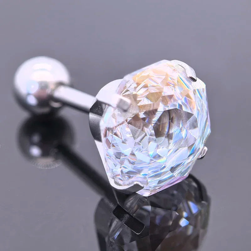 Cubic Zirconia Stainless Steel Earring Rose Cut White Color Jewelry for Women Wholesale 4 Prong Tragus Earrings