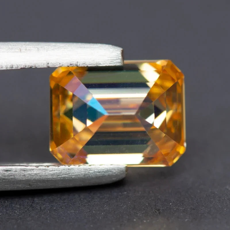 Moissanite Diamond Champagne Color Emerald Cut Lab Grown Gemstone  Charms Jewelry Rings Earrings Making with GRA Certificate