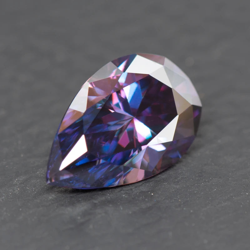 Moissanite Pear Cut Imperial Purple Colored Lab Diamond Lab Grown Gem Advanced Jewelry Making Materials with GRA Certificate