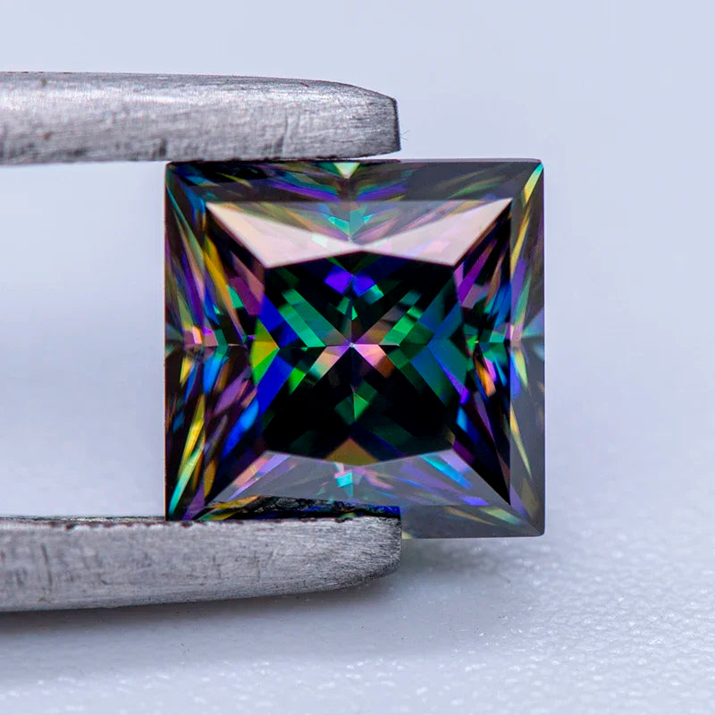 Moissanite Gemstone Princess Cut Rainbow Green color Lab Grown Diamond Advanced Jewelry Making Materials with GRA Certificate