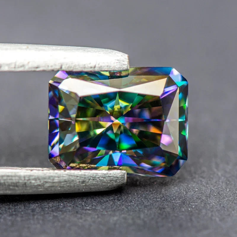 Moissanite Stone Radiant Cut Rainbow Green Color for Jewel Making DIY Ring Necklace Earrings Main Materials with GRA Certificate