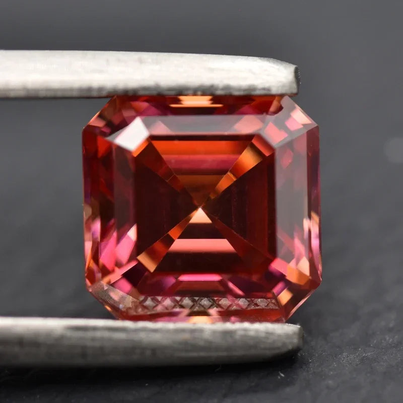 Wholesale Moissanite Stone Asscher Cut Watermelon Red Extremely Shiny Charms Gemstone DIY Ring Necklace Earring Main Materials C
