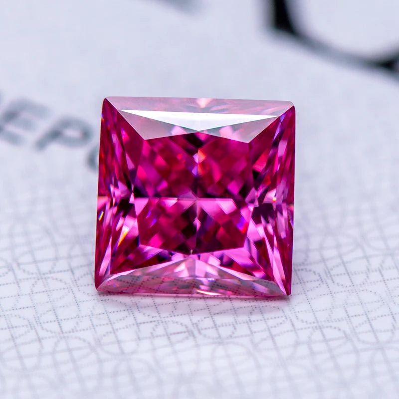 Moissanite Gemstone Princess Cut Pink color Lab Grown Diamond Advanced Jewelry Making Materials with GRA Certificate