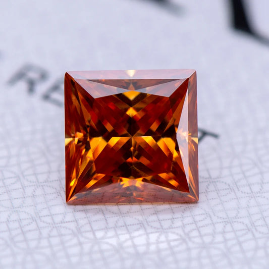 Moissanite Gemstone Princess Cut Orange color Lab Grown Diamond Advanced Jewelry Making Materials with GRA Certificate