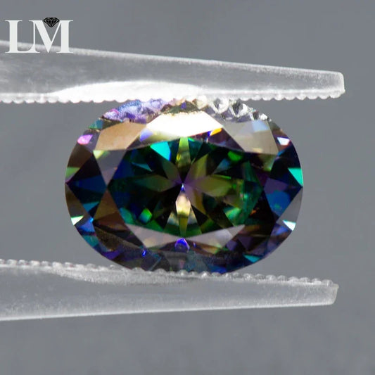 Moissanite Loose Diamond Rainbow Green Color Oval Cut Lab Grown Gemstone Jewelry Making Materials Comes with GRA Certificate
